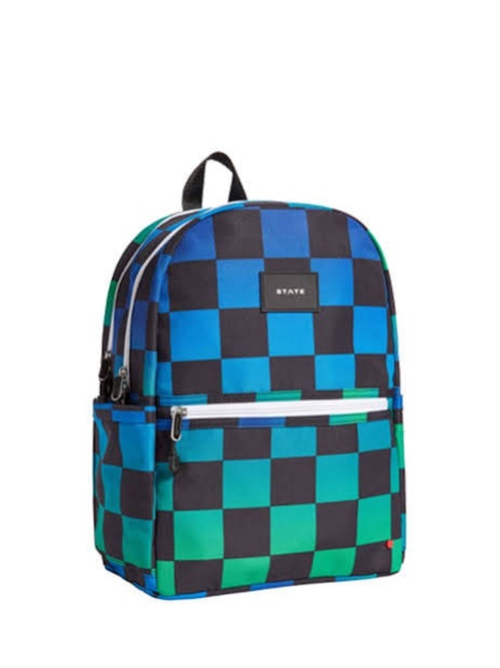 STATE Bags Kane Double Pocket Backpack in the Blue Checkerboard pattern